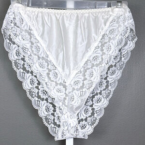 Vintage Jezebel Panties Hi Cut Wide Lace White Satin Size Small New NOS Panty